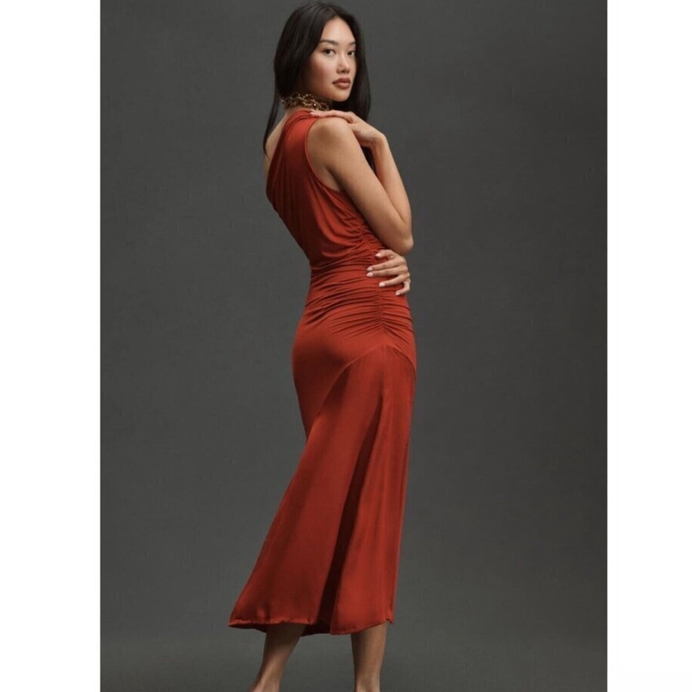 Anthropologie Asymmetrical Slim Midi Dress M Wine Sheath Red Cocktail